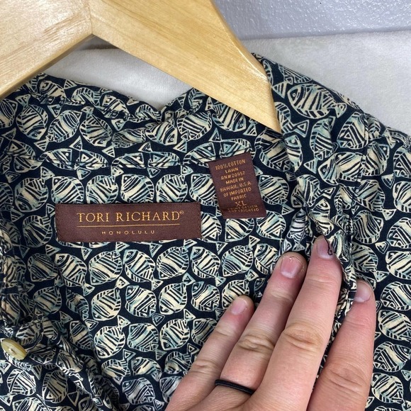Vintage Tori Richard Honolulu Lawn Cotton Green Tropical Fish Button Up Shirt-XL - Picture 5 of 5